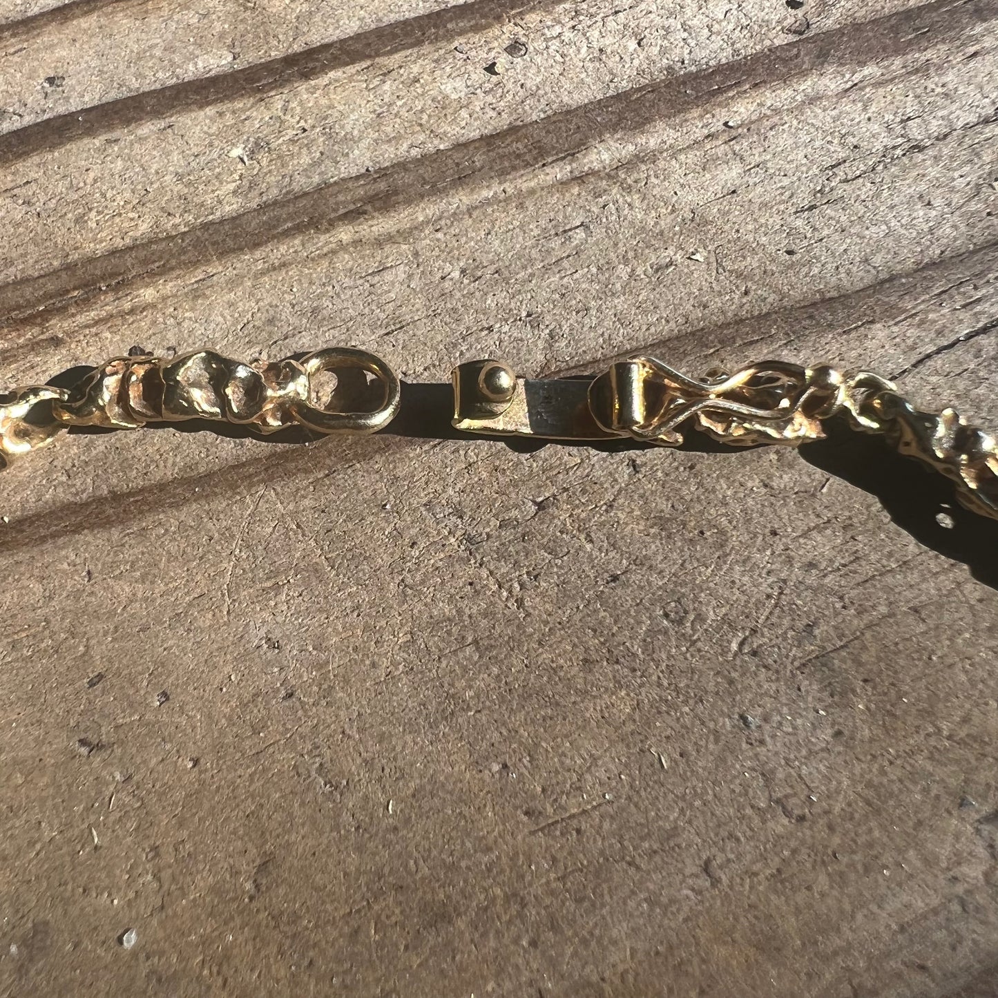 Mid-Century Solid 14k Yellow “Pirate” Gold Freeform Nugget Link Necklace (21”)