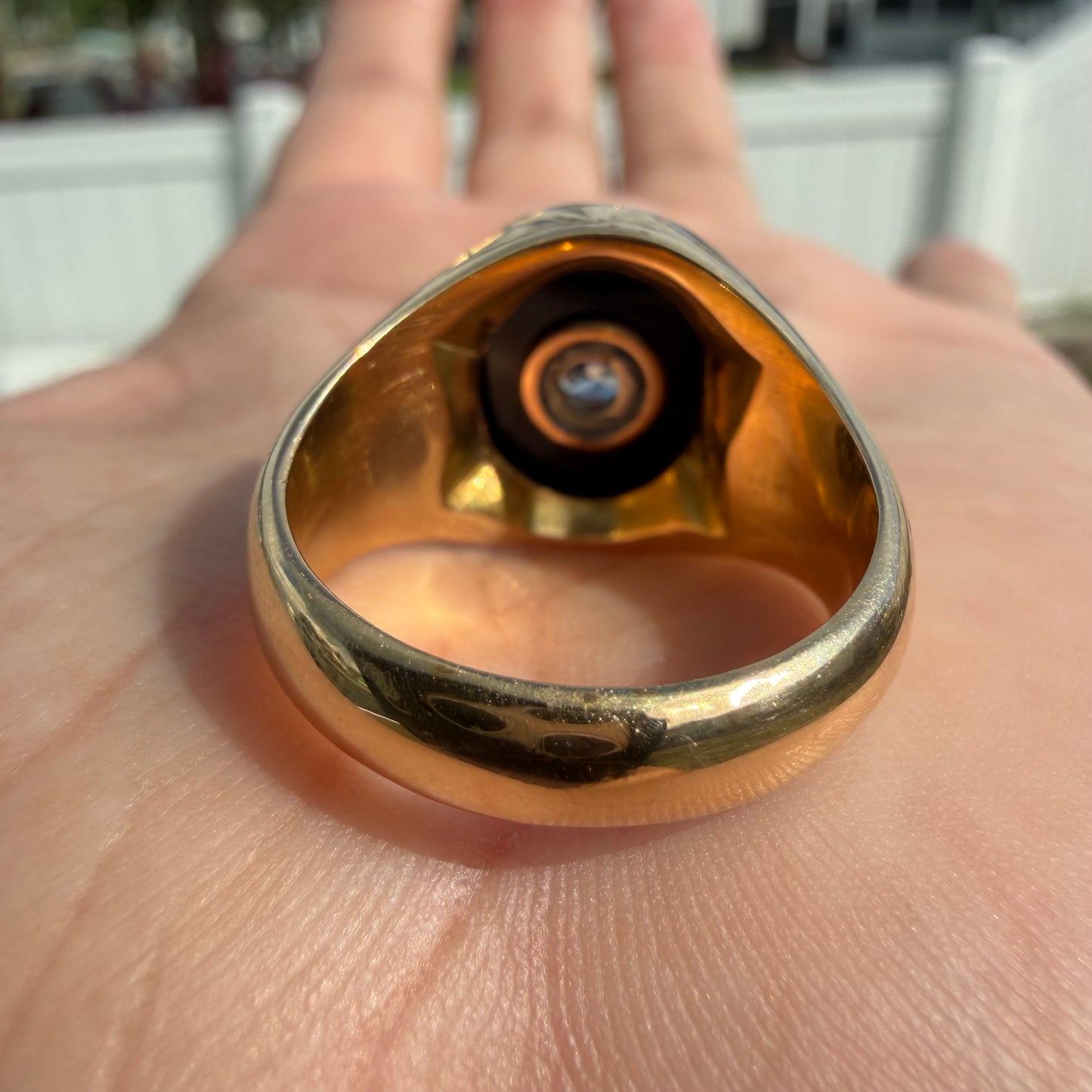 Art Deco Handcrafted Solid 18k Yellow Gold .56ct Natural Old Euro Cut Diamond Black Onyx Signet Ring (9)