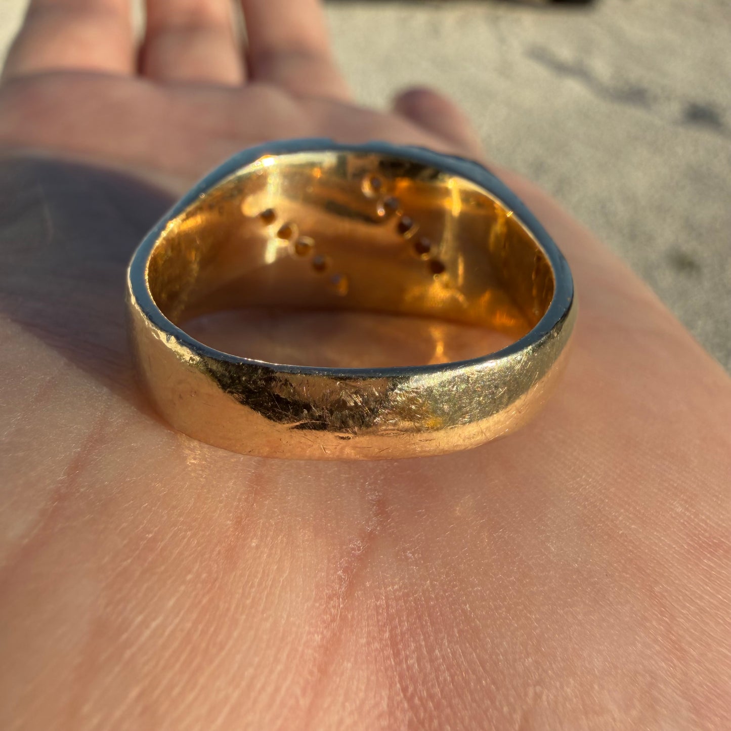Vintage Solid 14k Yellow Gold .50ctw Natural Diamond Gold Bearing Quartz Signet Ring (13.5)