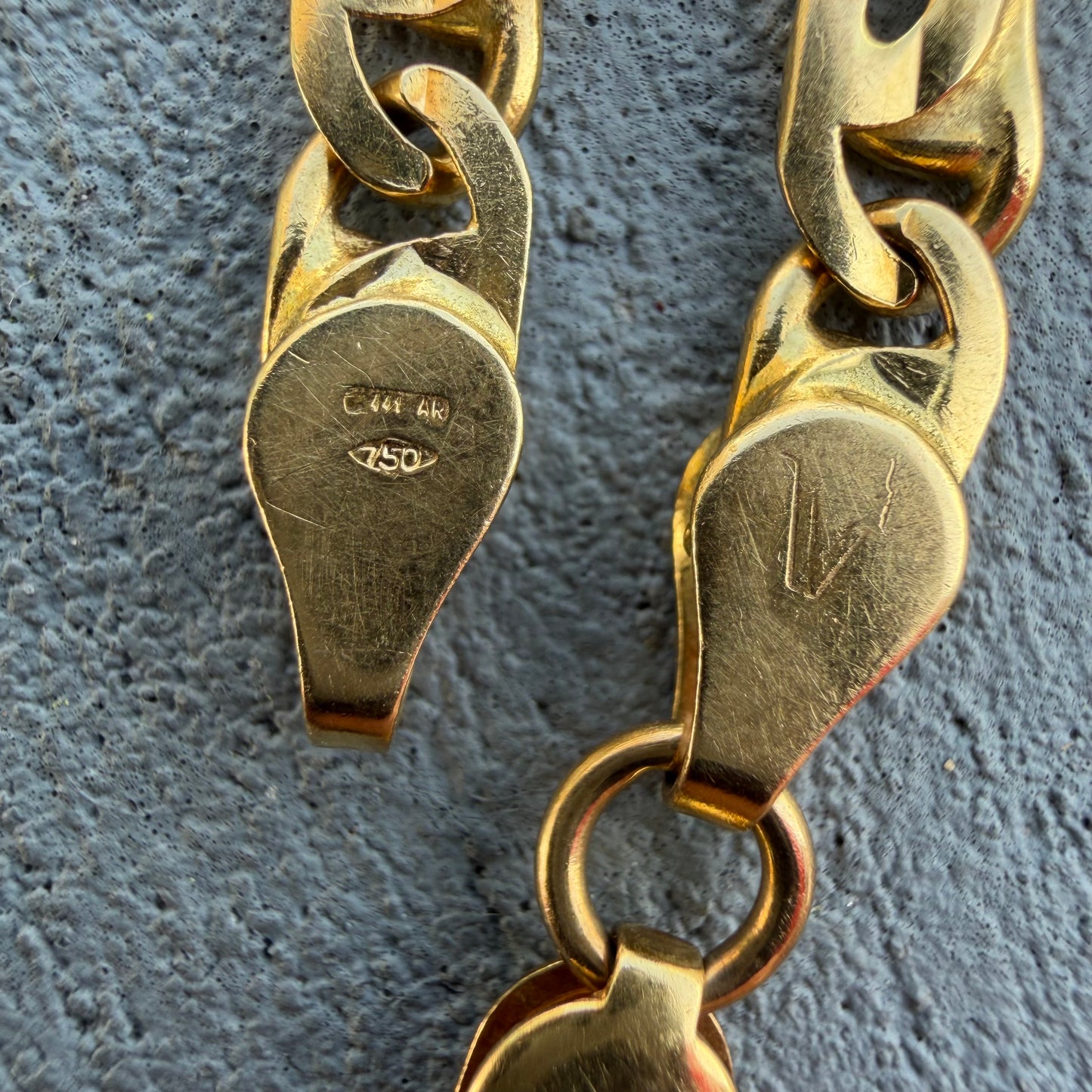 Vintage Solid 18k Yellow Italian Gold Tigers Eye Mariner Link Bracelet (8”)
