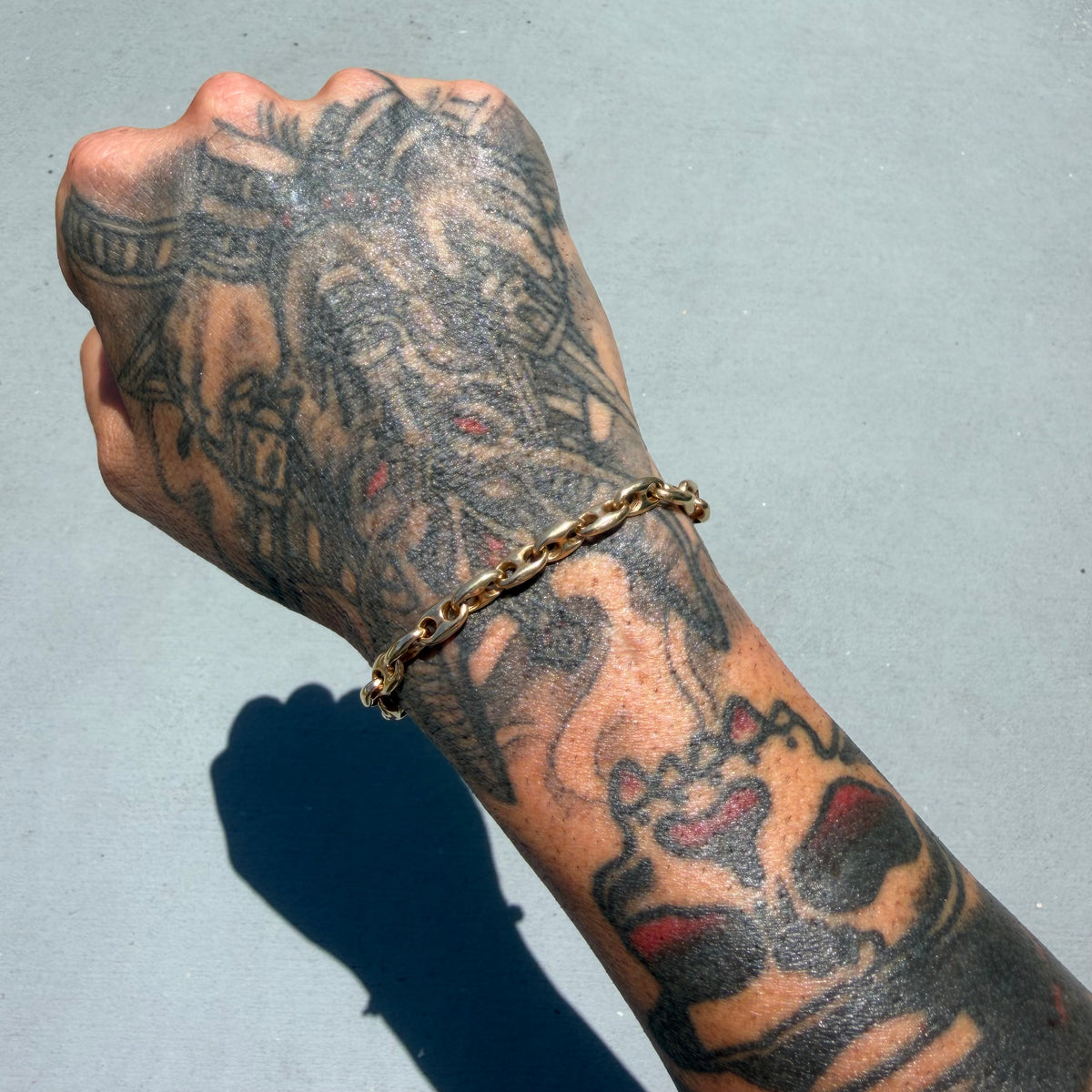 Vintage Solid 14k Yellow Gold Heavyweight Chaine D’ Ancre Puffed Mariner Link Bracelet (7.75”)