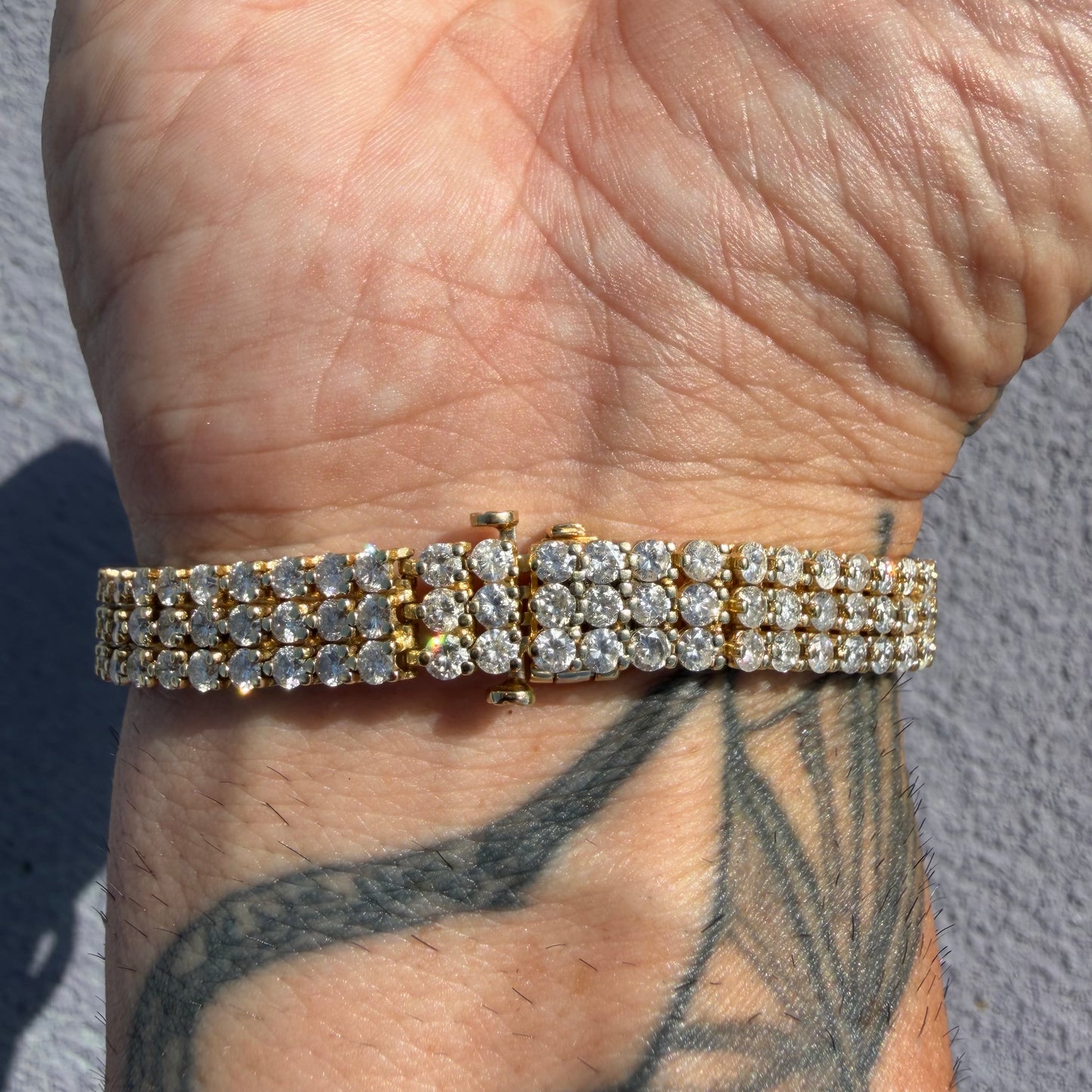 Vintage Solid 14k Yellow Gold 8.85ctw Natural Diamond 3 Row Tennis Bracelet (7.5”)