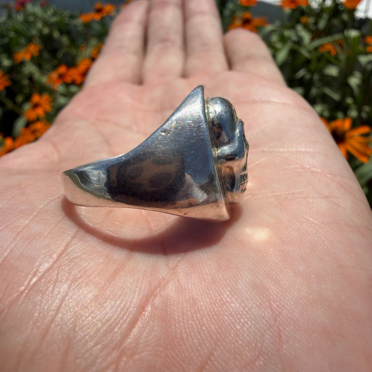 Mid-Century Sterling Silver Skull Signet Ring (13)