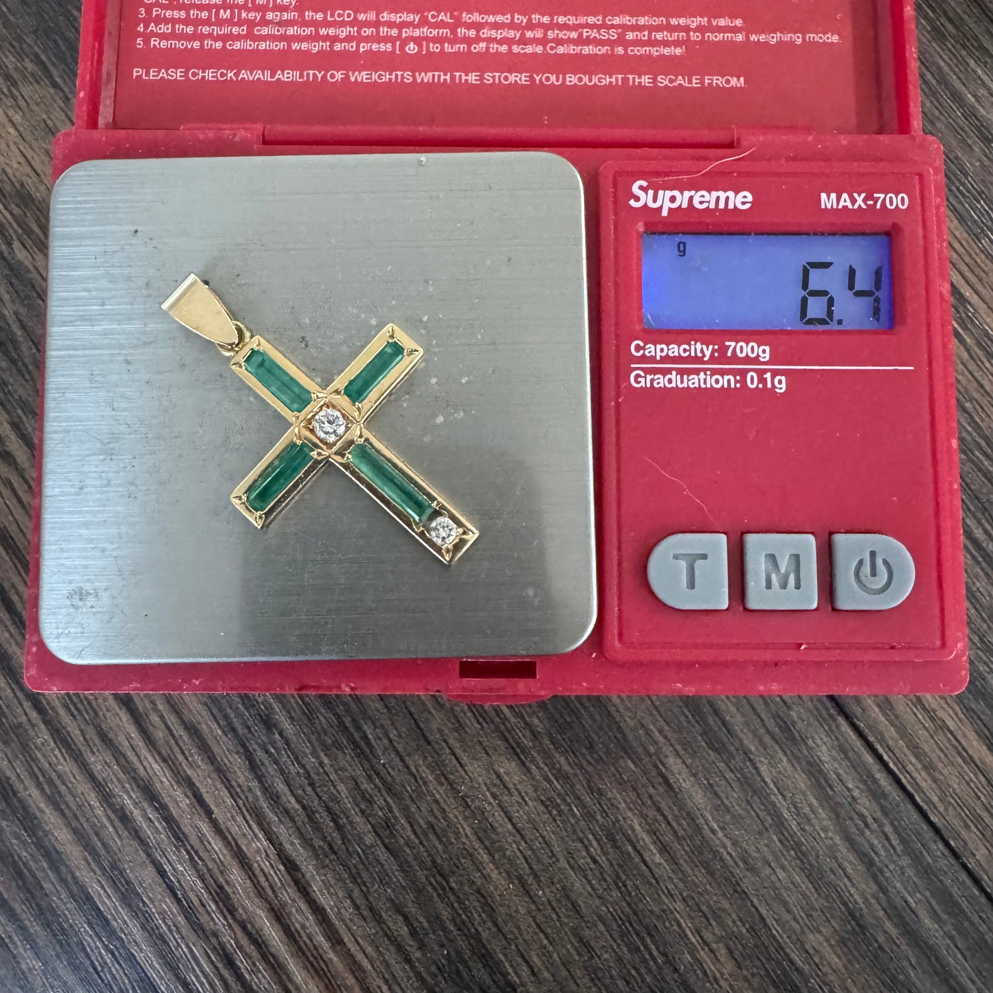 Vintage Solid 14k Yellow Gold 2.65ctw Natural Columbian Emerald And Diamond Cross Pendant