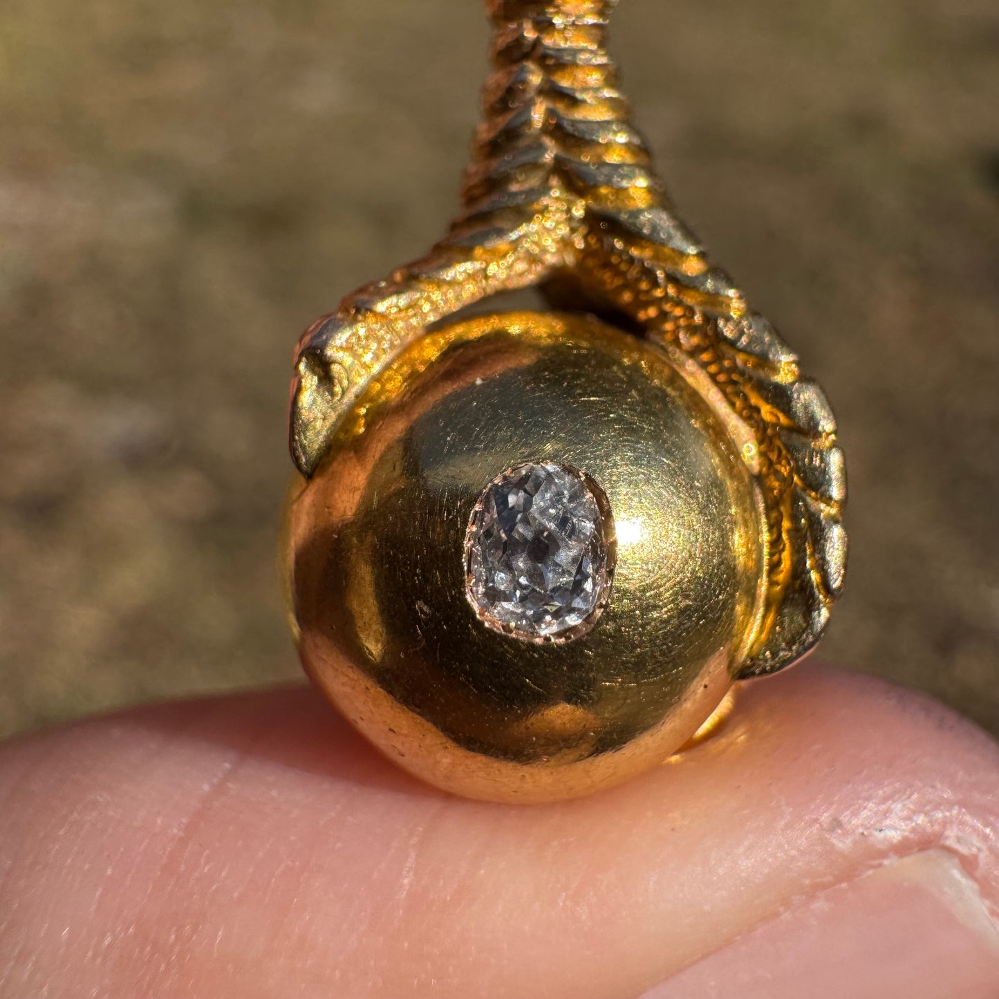 Mid 1800’s Solid 19k Yellow Gold Natural Old Mine Cut Diamond Eagle Claw Club Pendant