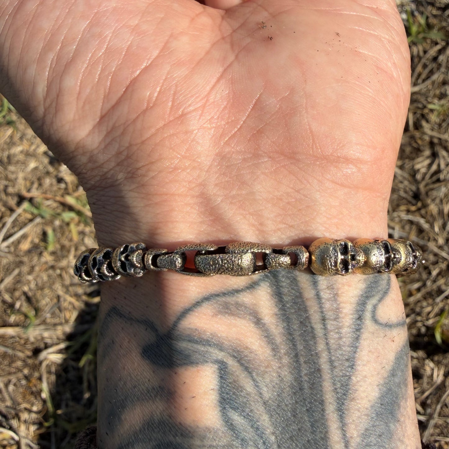 David Yurman 18k Yellow Gold Memento Mori Skull Bracelet (Medium-7.75”)