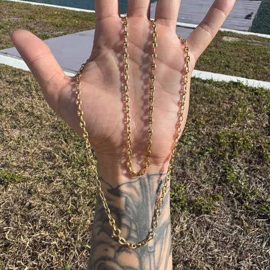 Vintage Fully Solid 18k Yellow Gold Puffed Mariner Link Necklace (27.75”)