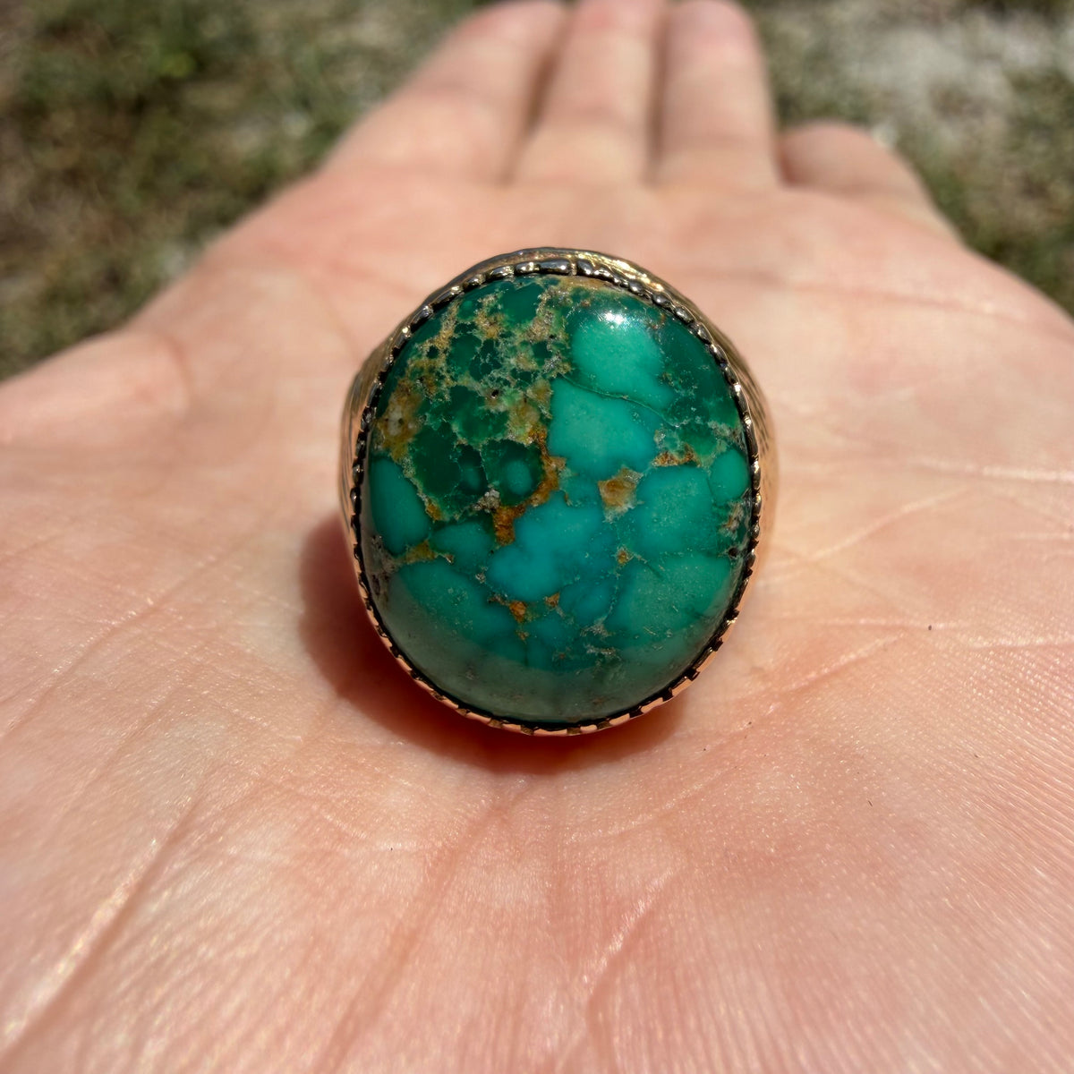 Vintage Solid 14k Yellow Gold Royston Turquoise Signet Ring (8)