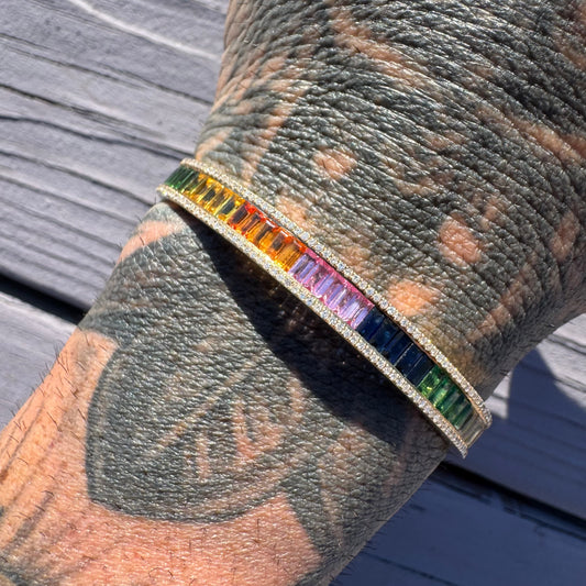 Effy Solid 14k Yellow Gold Watercolors Multi Sapphire And Diamond Bangle (6.25”)