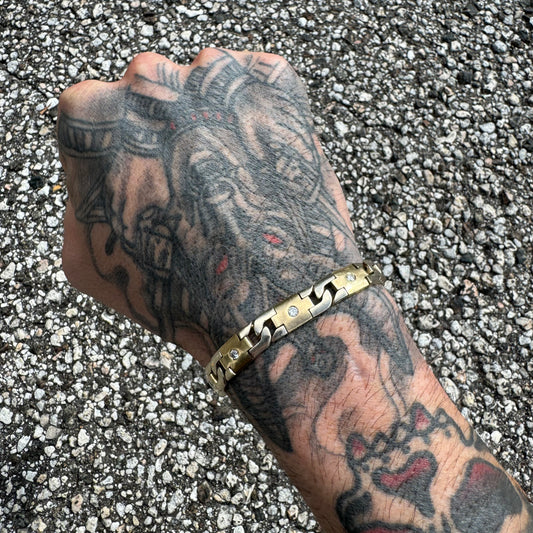 Vintage Solid 14k Two-Tone Heavyweight Fancy Link .75CTW Diamond Bracelet (8.25”)