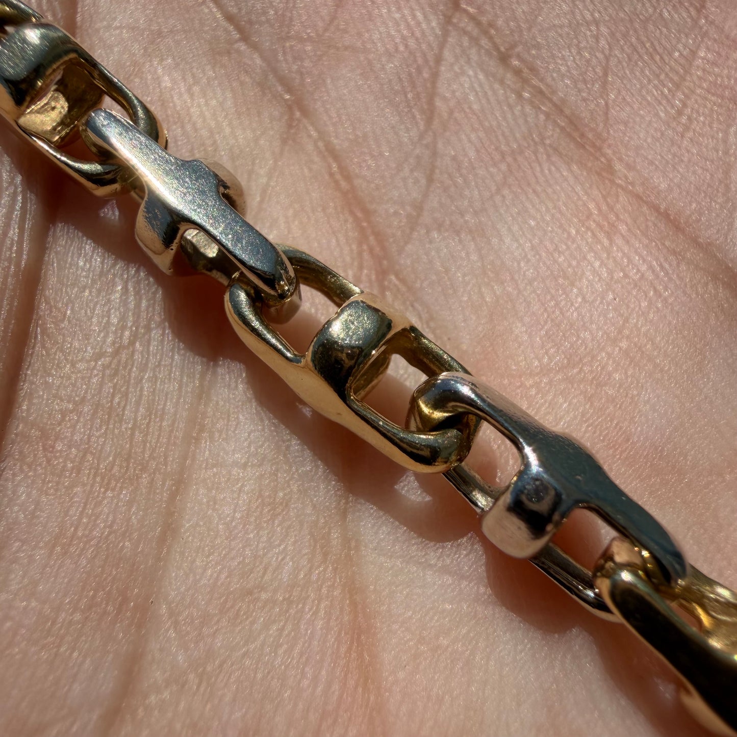 1980’s Solid 14k Two-Tone Yellow & White Gold Fancy Chaine D’ Ancre Mariner Link Necklace (22.5”)