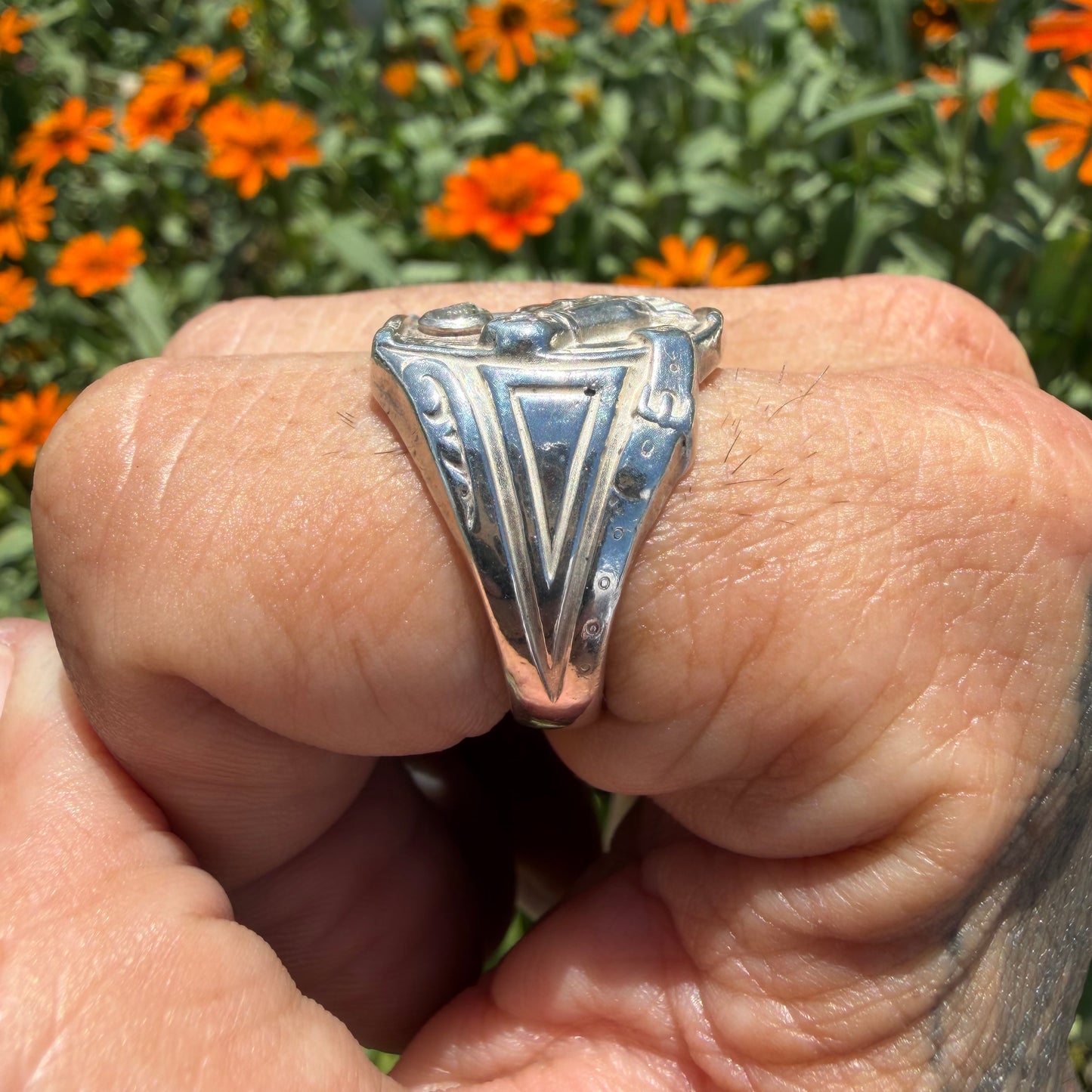 1930’s Bell Trading Post Natural Old Mine Cut Diamond Goodluck Horseshoe Ring (10.25)