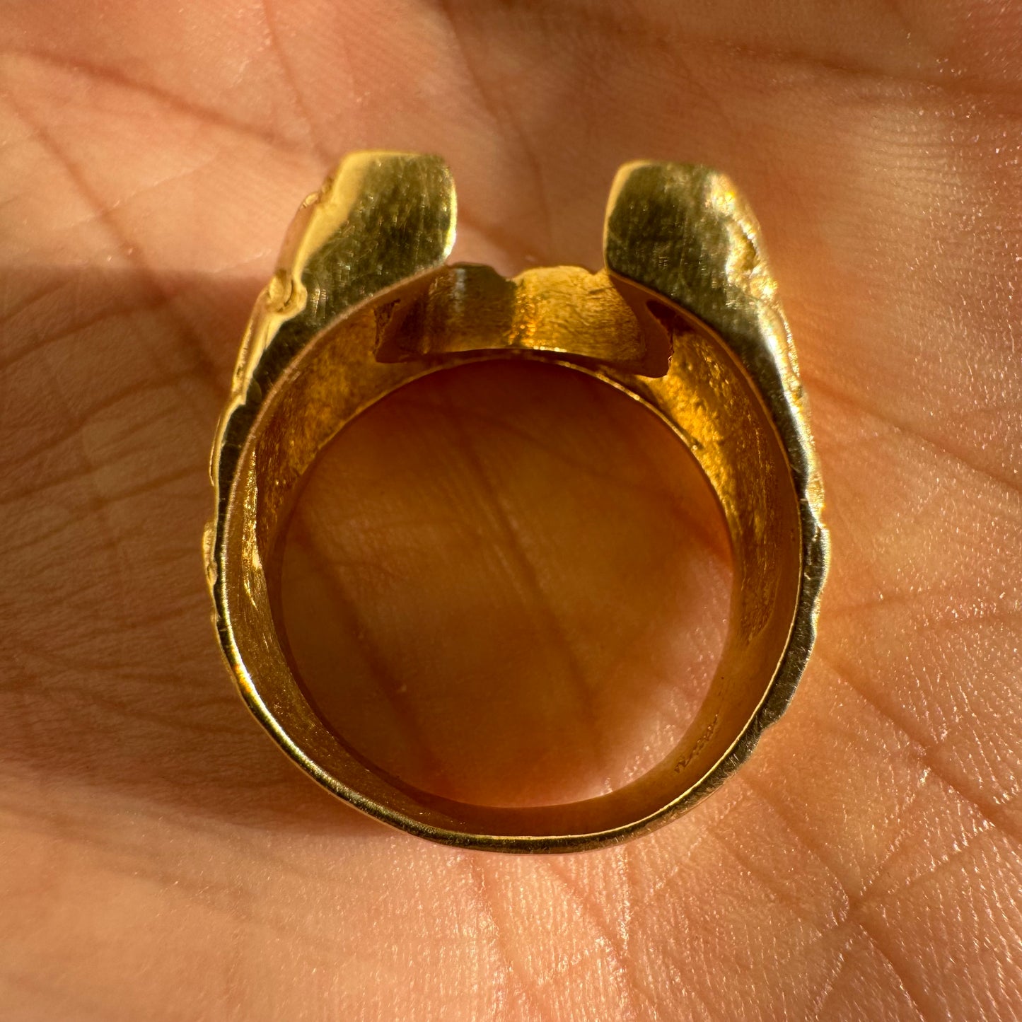 Vintage Solid 14k Yellow Gold Starburst Set Natural Diamond Horseshoe Nugget Ring (8.5)