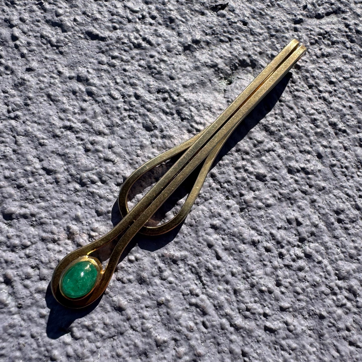 Mid-Century Tiffany & Co. Solid 14k Yellow Gold Natural Emerald Cabochon Pendant & Moneyclip