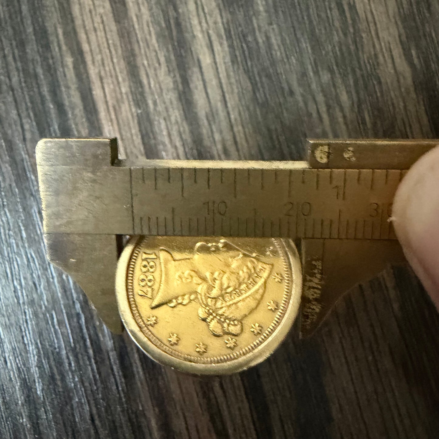 Vintage Bezel Set Solid 14k Yellow Gold 1887 $5 Liberty Coin Ring