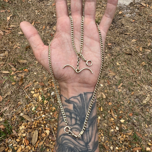 1921 Solid 14k Yellow Gold Double Albert Curb Link Watch Chain Necklace (24”)