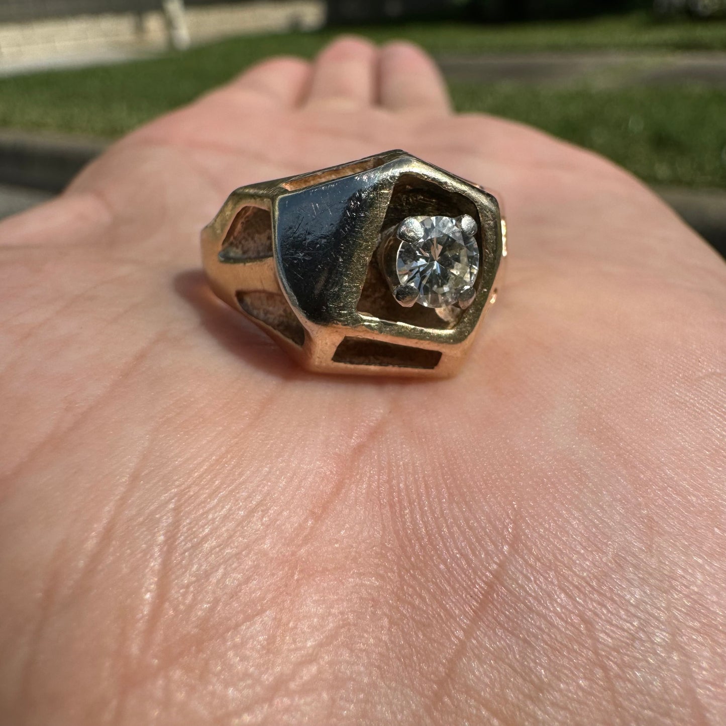 1960’s Avant-Garde 14k Gold .50ct Natural Diamond Modernist Ring (10)