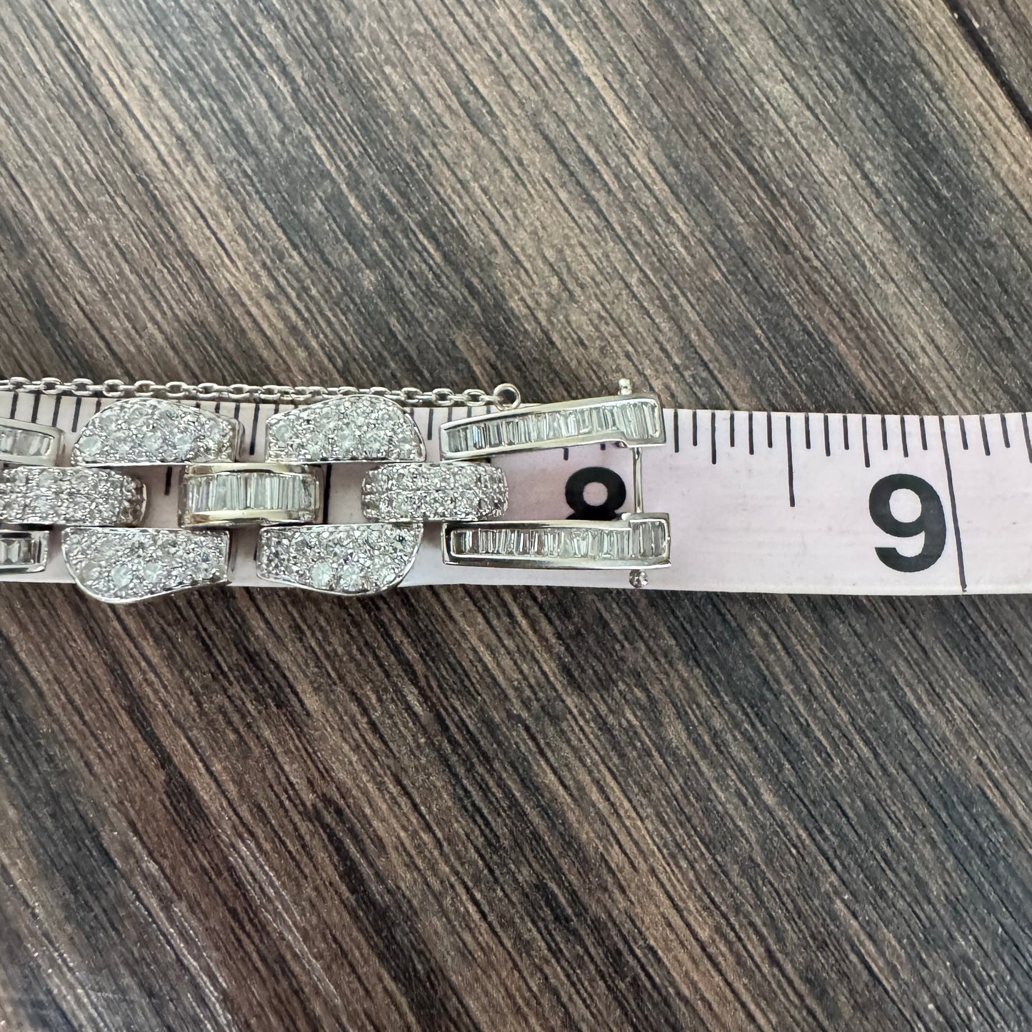 Art Deco Solid 18k White Gold Heavyweight 12.5ctw Natural Diamond Bracelet (8”)