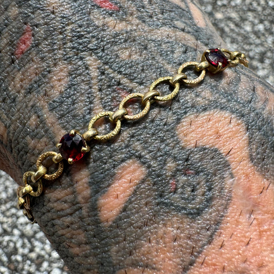 Early 1900’s Solid 18k Gold Rose Cut Garnet Bracelet (7.25”)