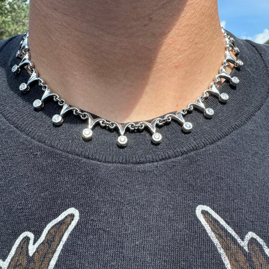 Vintage Solid 14k White Gold 2.70ctw Natural Diamond Drop Necklace (16.25”)