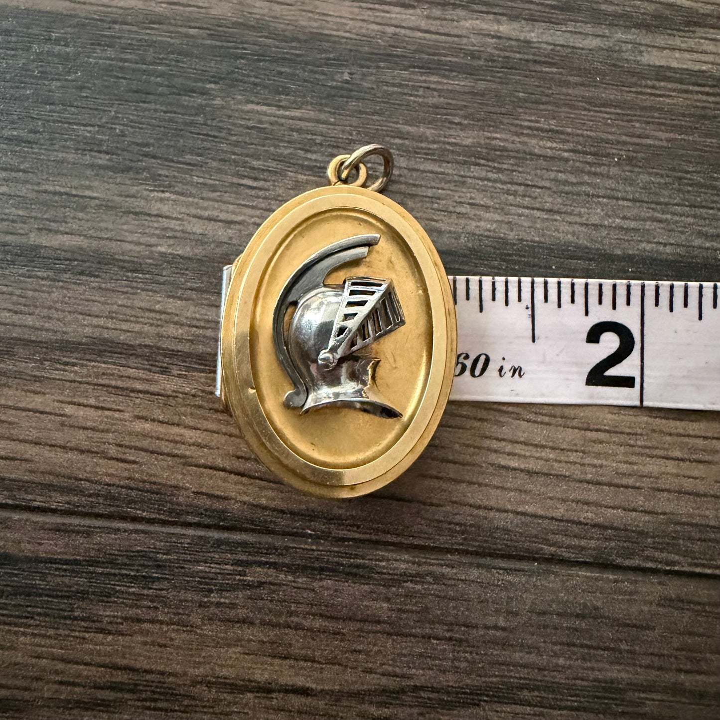Victorian Solid 18k Yellow Gold/Platinum Large Medieval Burgonet Helmet Locket Pendant