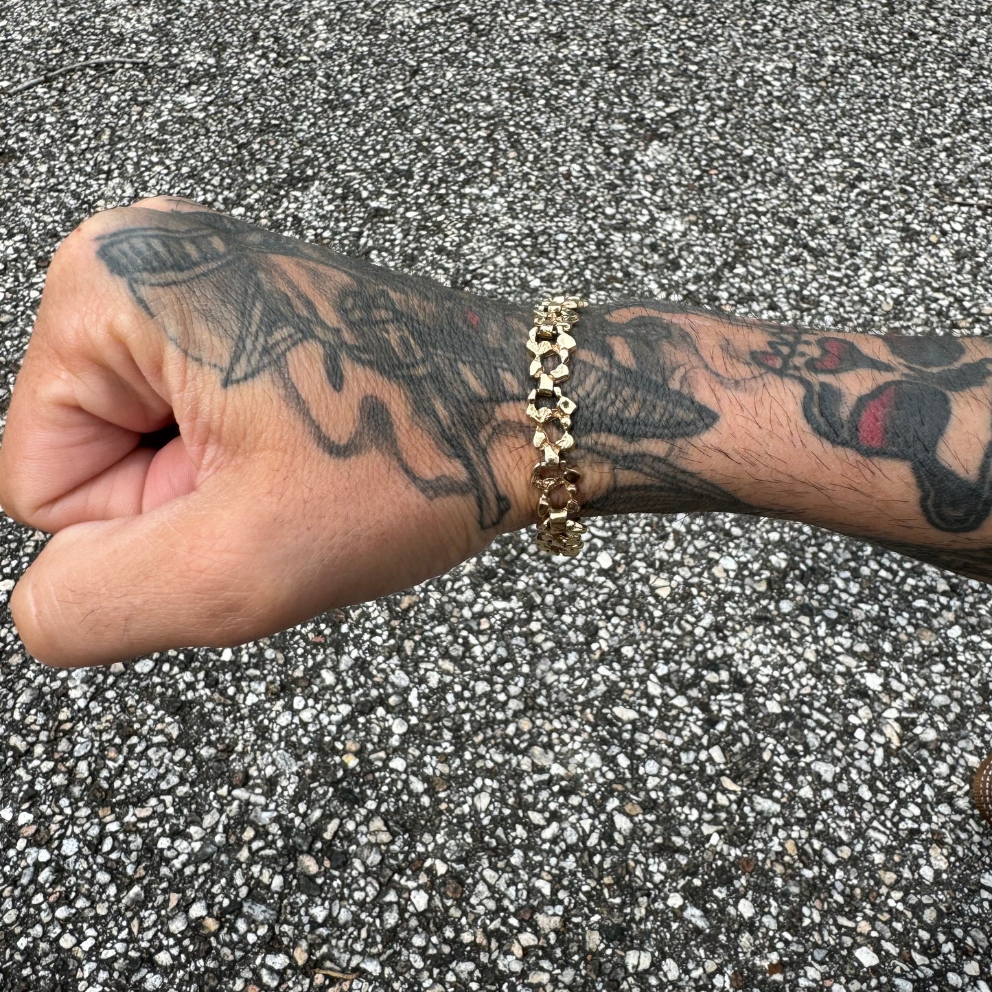 1960’s Solid 14k Yellow Gold Freeform Nugget Link Bracelet (7.75”)