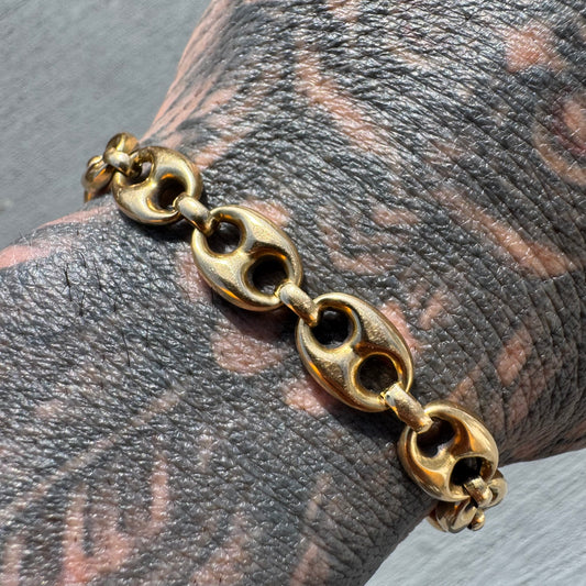 Vintage 18k Yellow Gold Chunky Puffed Mariner Link Bracelet (7”)