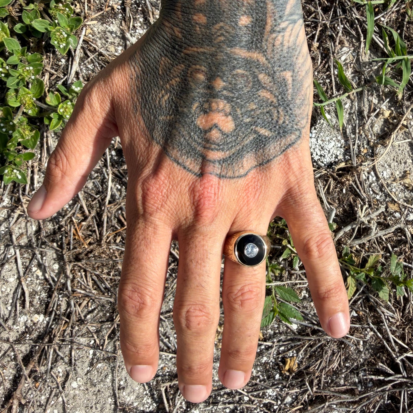 Art Deco Handcrafted Solid 18k Yellow Gold .56ct Natural Old Euro Cut Diamond Black Onyx Signet Ring (9)
