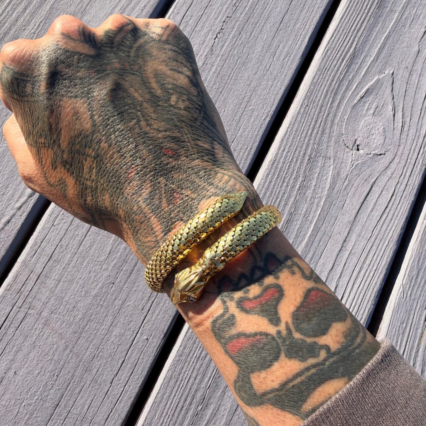 Circa 1940’s Italian Designer 18k Yellow Gold Flexible Mesh Heavyweight Snake Bracelet (6”-7.75”)