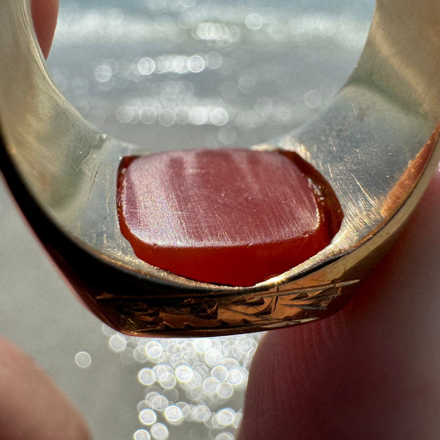 1800’s Victorian 14k Yellow Gold Carnelian Intaglio “Dispatch” Pigeon Post Signet Ring (7-7.5)
