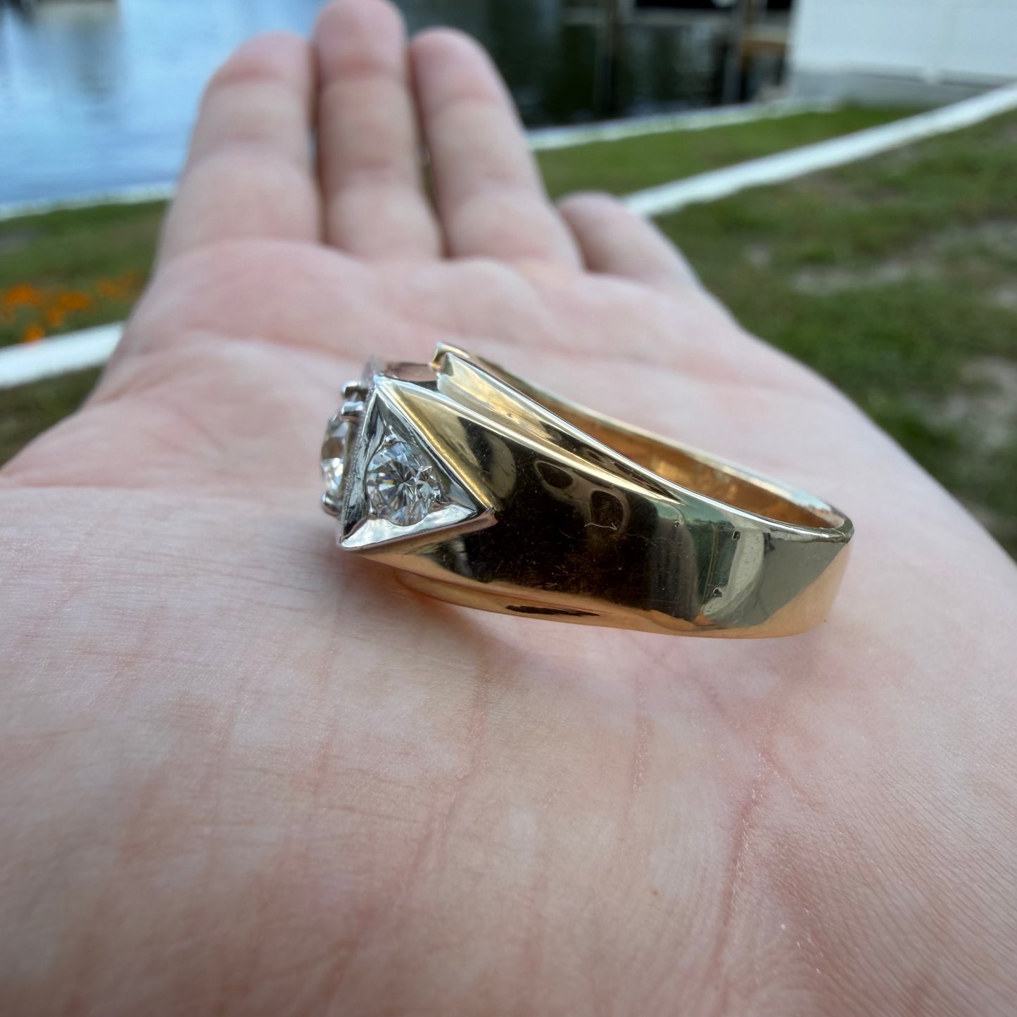 Art Deco Solid 14k Yellow Gold 1.7ctw Natural Old Euro Cut Diamond Trilogy Ring (14)