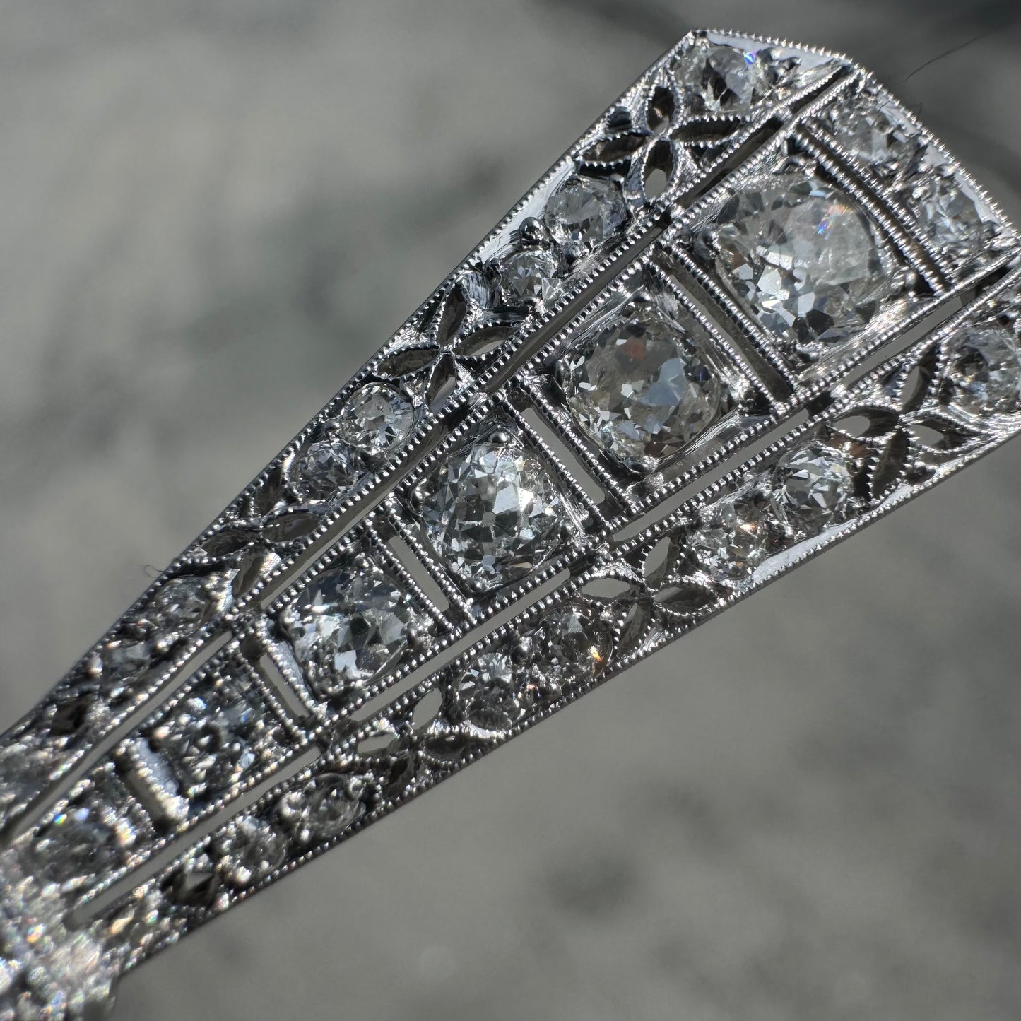 Victorian Solid Platinum 4.25ctw Natural Old Mine Cut Diamond Brooch