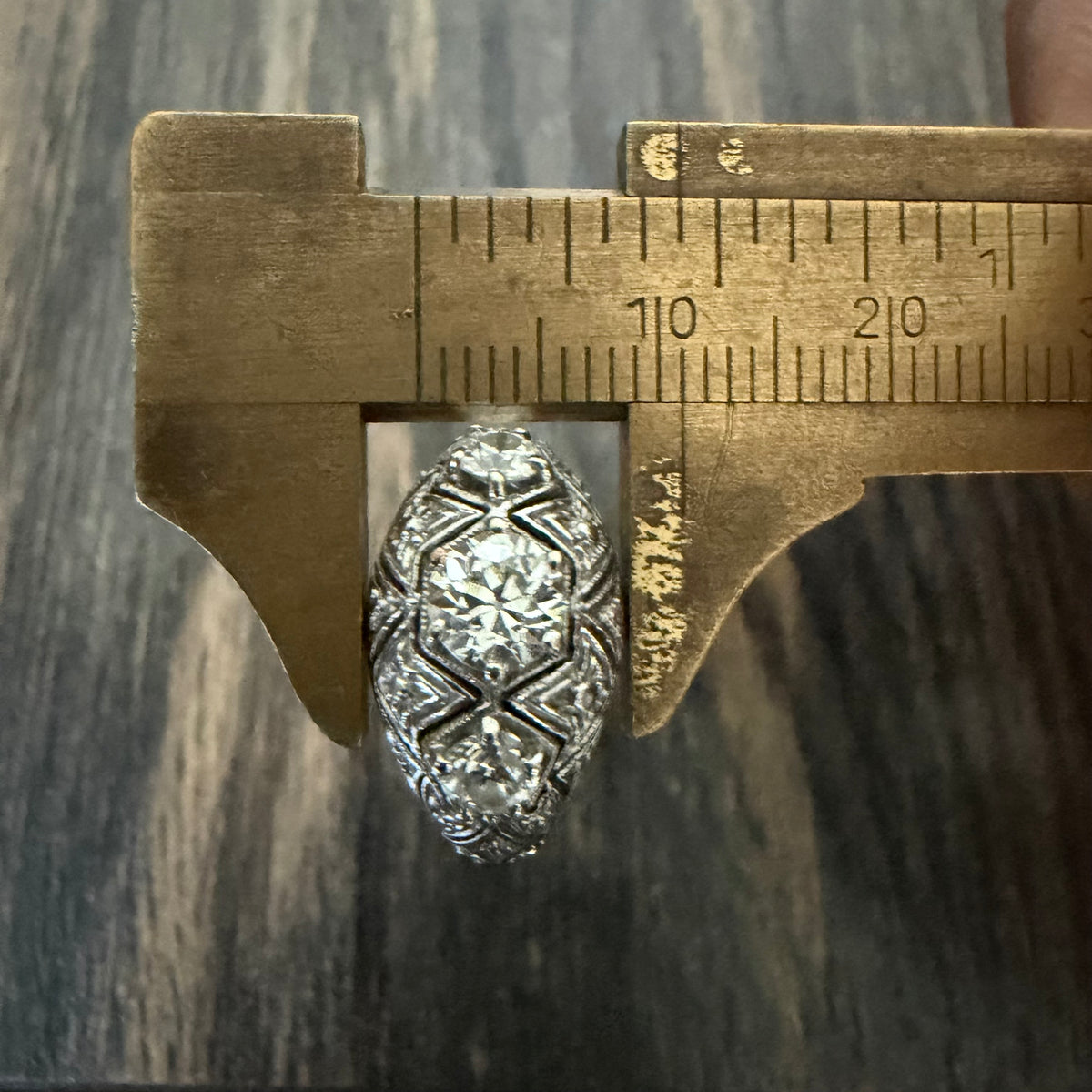 Art Deco Solid Platinum 1.0ctw Natural Old Euro Cut Diamond Trilogy Dome Ring (6.5)