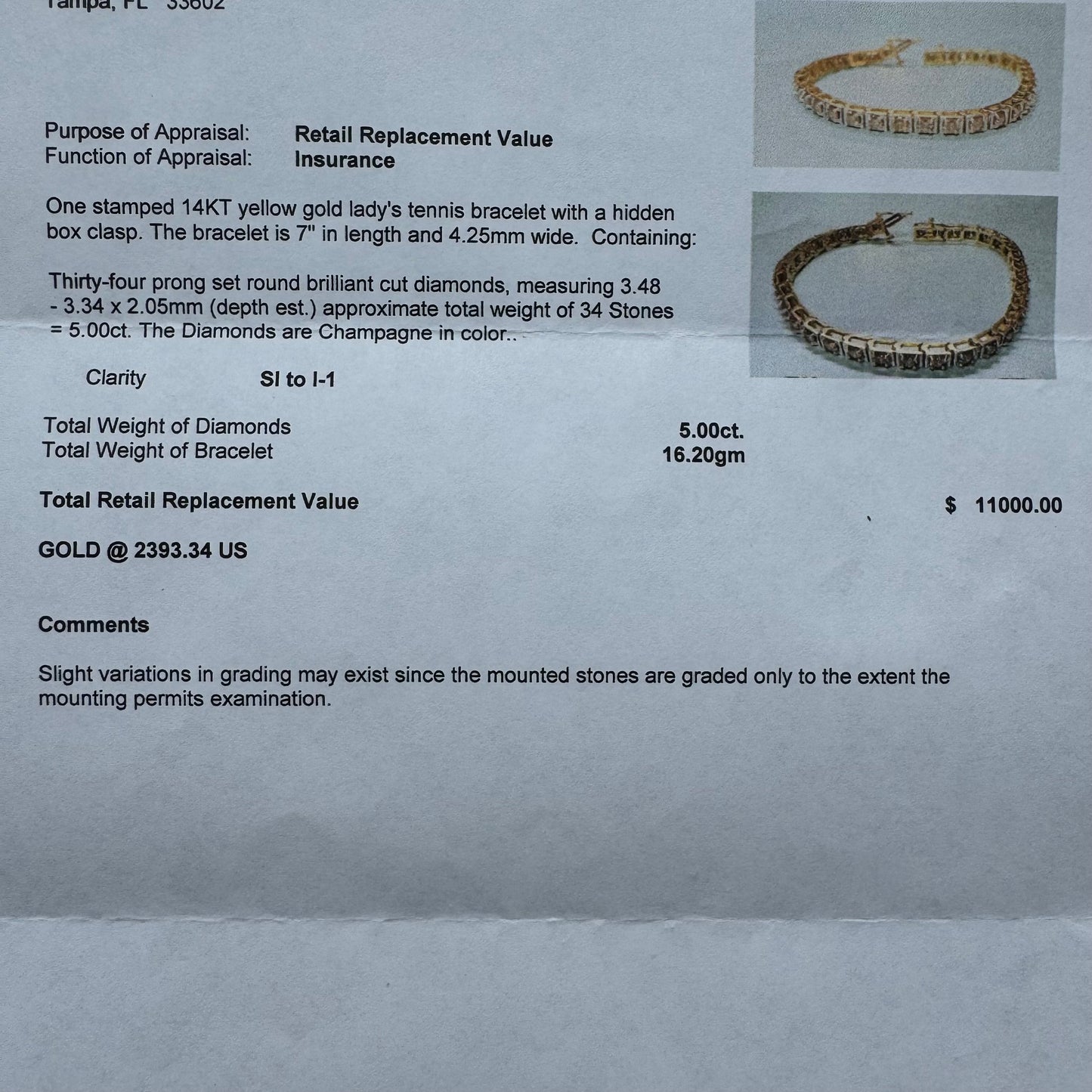Vintage 5.0ctw Natural Champagne Diamond 14k Gold Tennis Bracelet (7.15”)