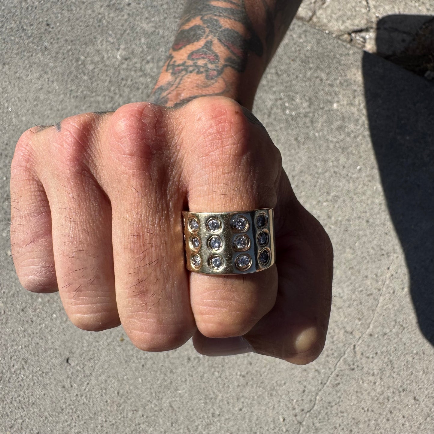 Vintage Solid Heavyweight 18k Yellow Gold 1.5ctw Natural Diamond Chunky Cigar Band (10.75-11)