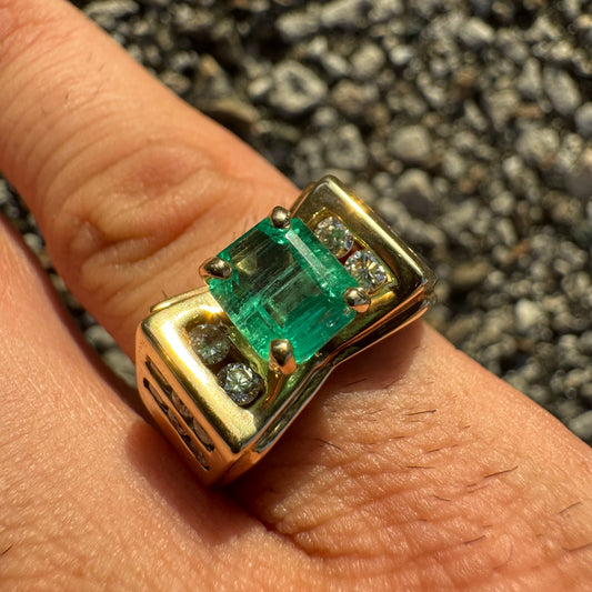 Custom 14k Yellow Gold 1.3Ct Natural Columbian Emerald & .70Ctw Natural Diamond Ring (6.25)