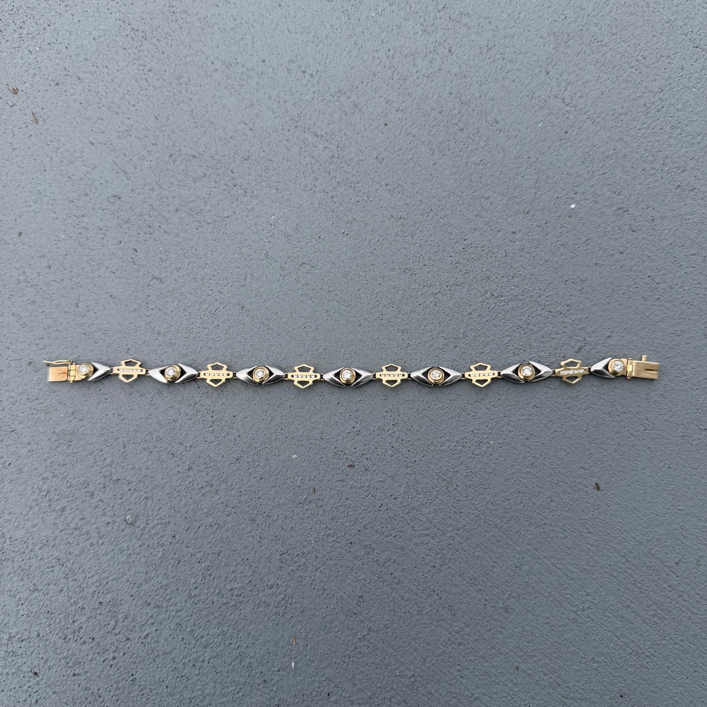 Vintage Solid 14k Yellow Gold .950 Platinum 1.25ctw Natural Diamond Harley-Davidson Bracelet (7”)