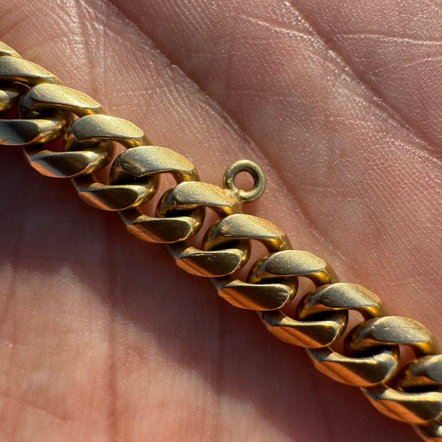 Mid-Century Solid 18k Yellow Gold Handmade Miami Cuban Link Charm Bracelet (7.25”)