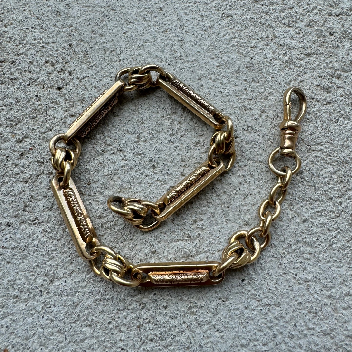 Victorian Solid 14k Gold Fancy Link Watch Chain Bracelet (8.5”)