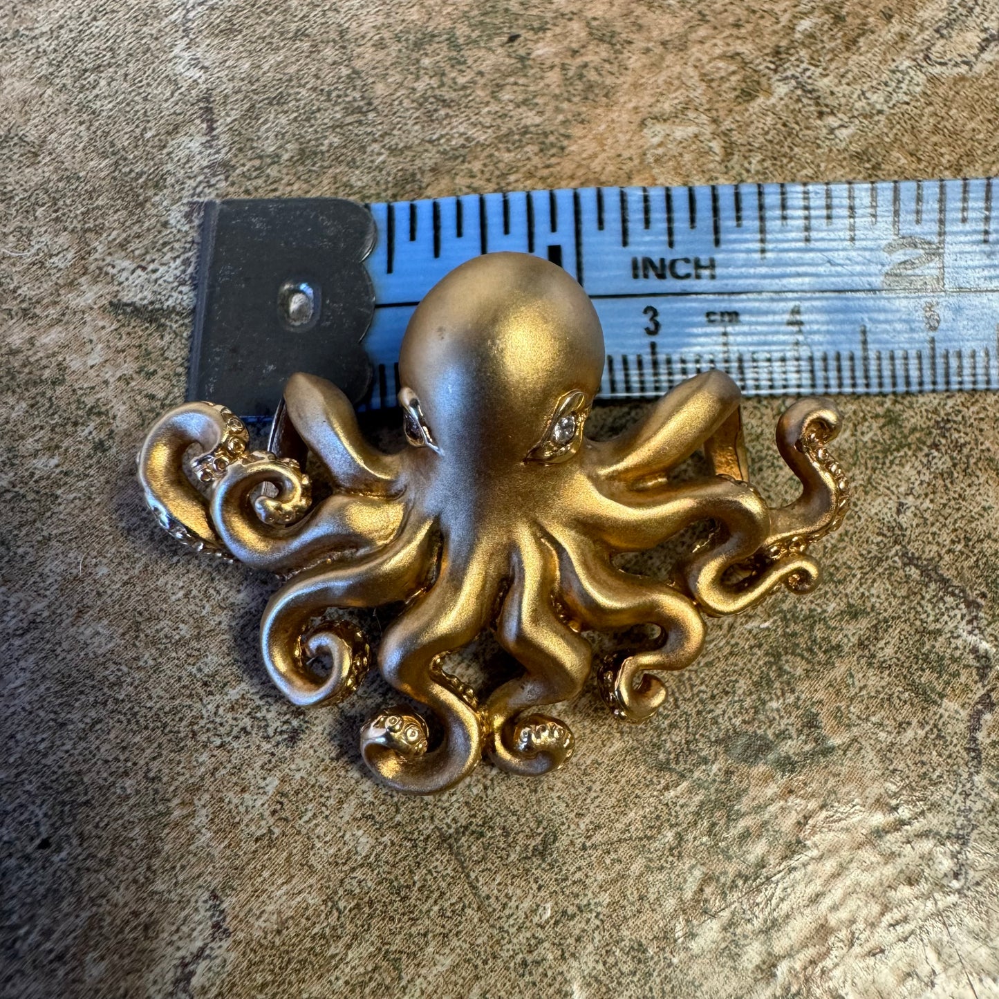 Designer Made Solid 14k Matte Yellow Gold Heavy Lifelike Octopus Pendant