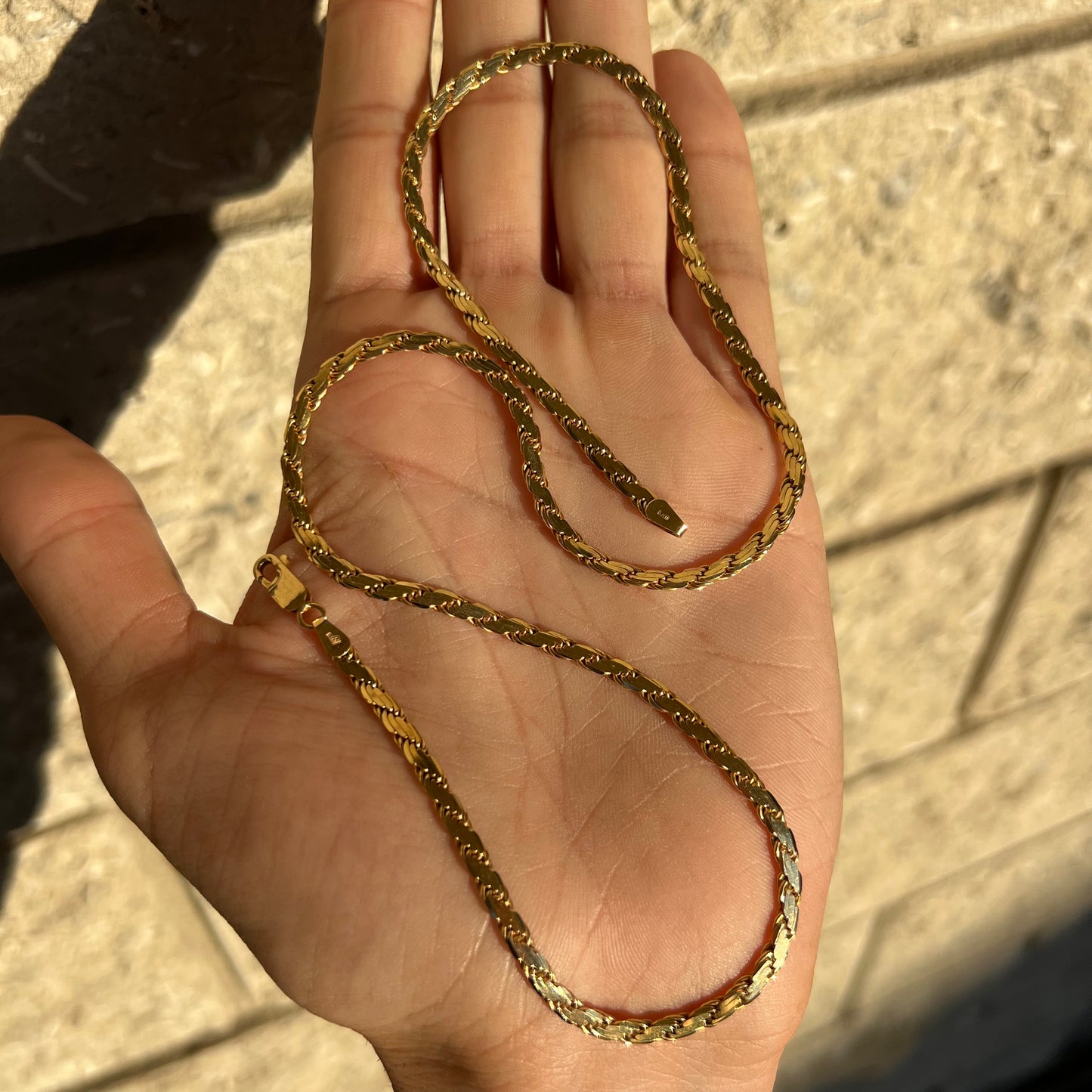 1980’s Solid 14k Yellow Gold Flattened Diamondcut Braided Rope Necklace (20”)