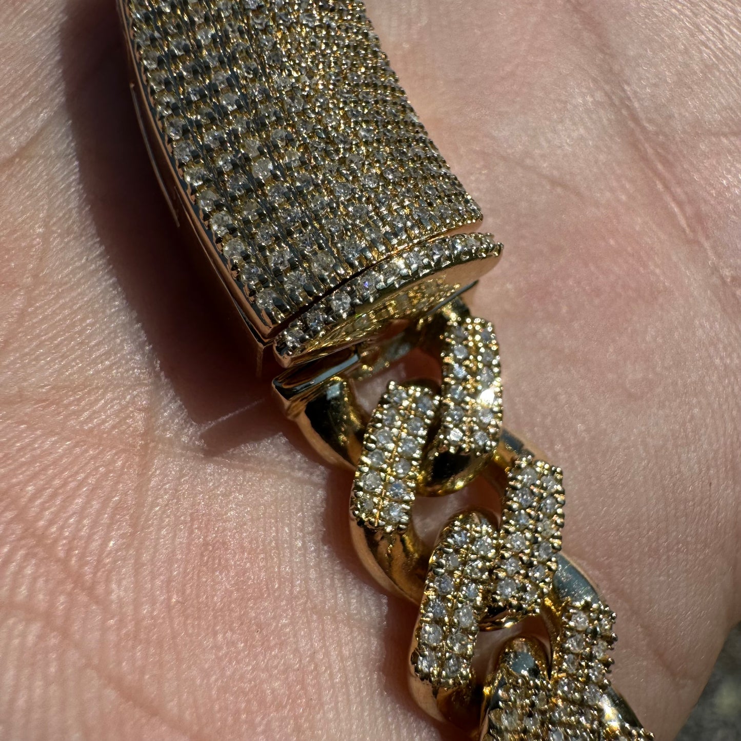 Solid 10k Yellow Gold 2 Row Prong Set 20.0ctw Natural Diamond Cuban Link Necklace (20”)