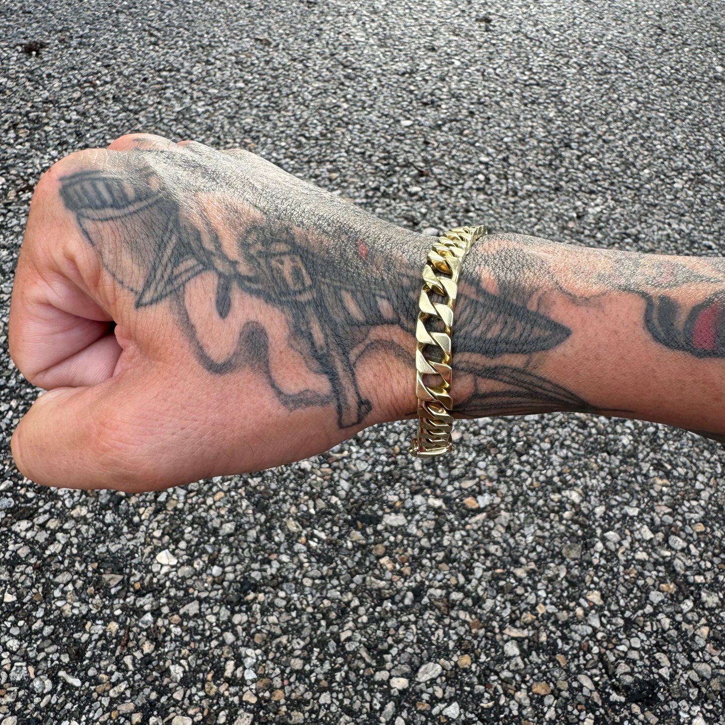 Old School Vintage Solid 14k Yellow Gold Blocked Cuban Link Bracelet (7.75”)