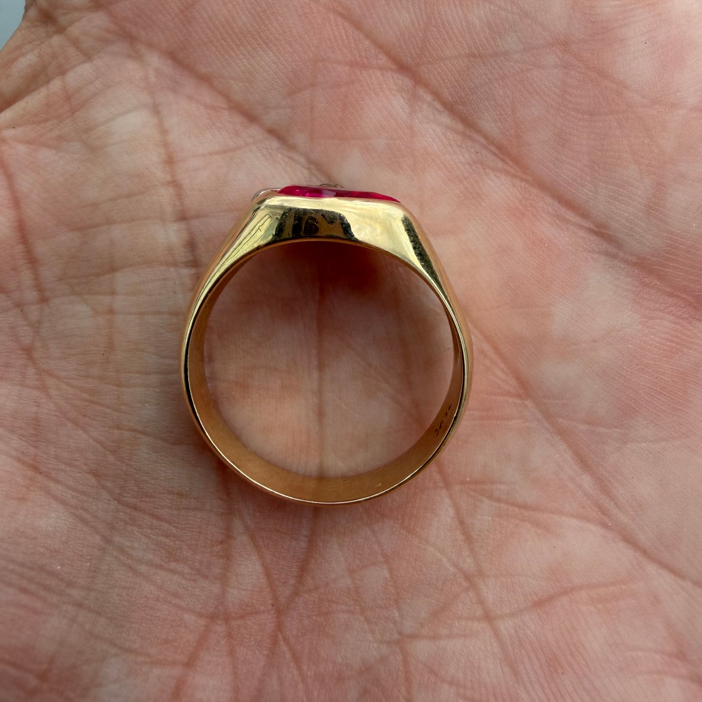Vintage Solid 14k Yellow Gold Natural Old Euro Cut Diamond Pink Spinel Tony Soprano Pinky Ring (10)