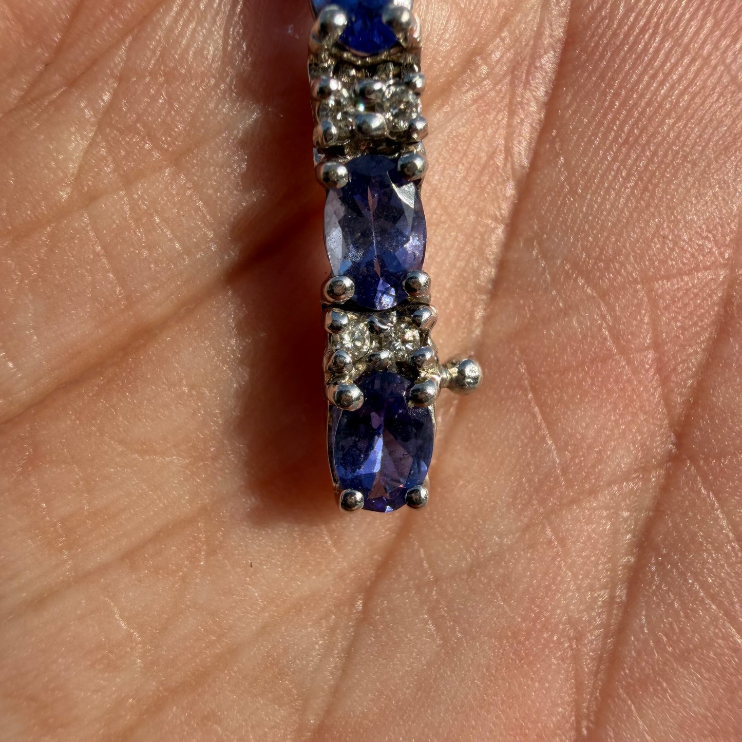 Vintage Solid 14k White Gold 11.0ctw Natural Tanzanite And Diamond Tennis Bracelet (7.15”)