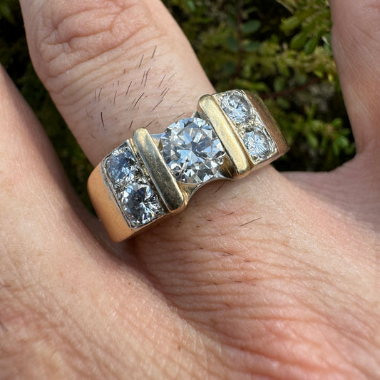 Vintage 1.25ctw Natural Diamond Solid 14k Yellow Gold Heavyweight Custom Ring (8)