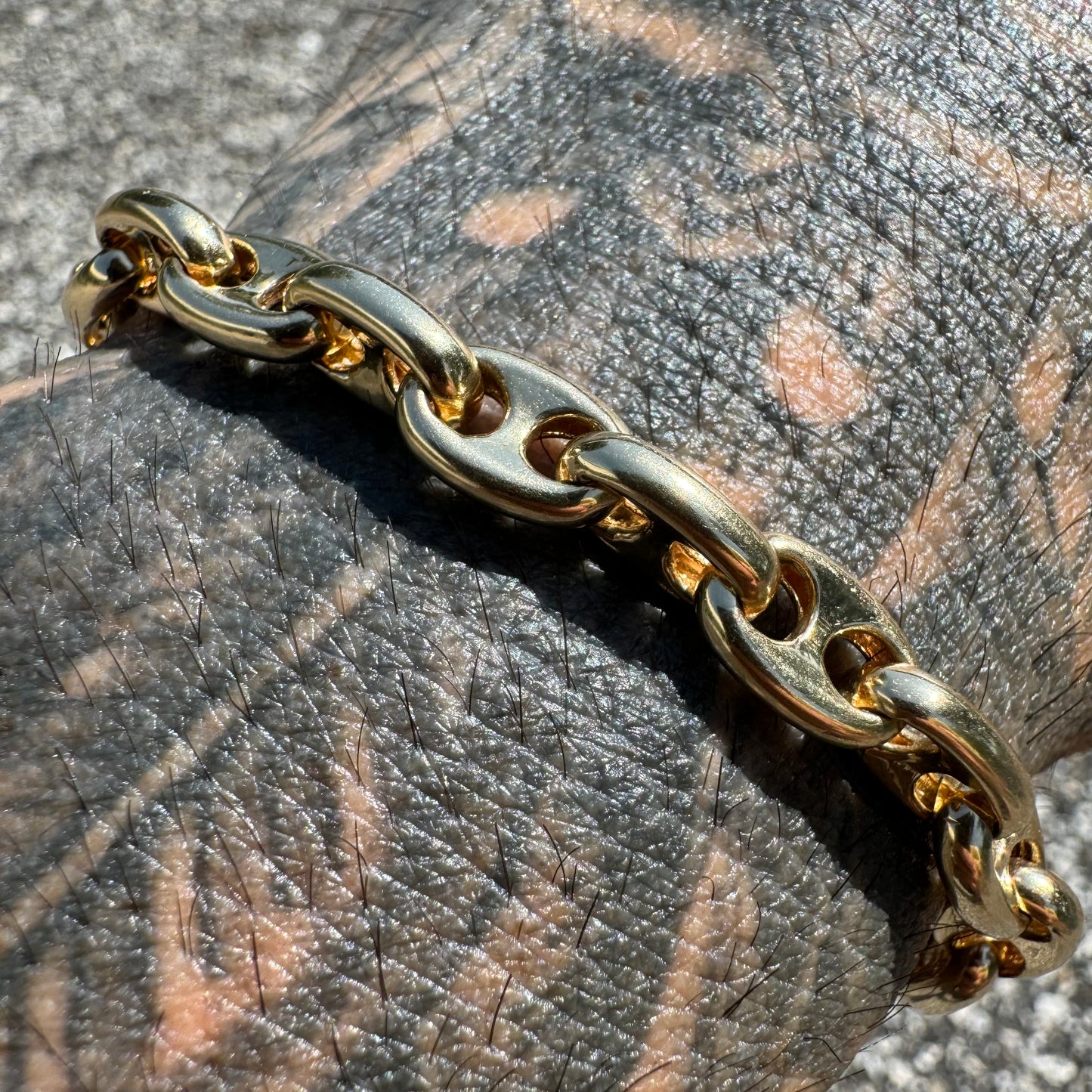 Vintage Solid 14k Yellow Gold Heavy Chaine D Ancre Puffed Gucci Link Bracelet (9”)