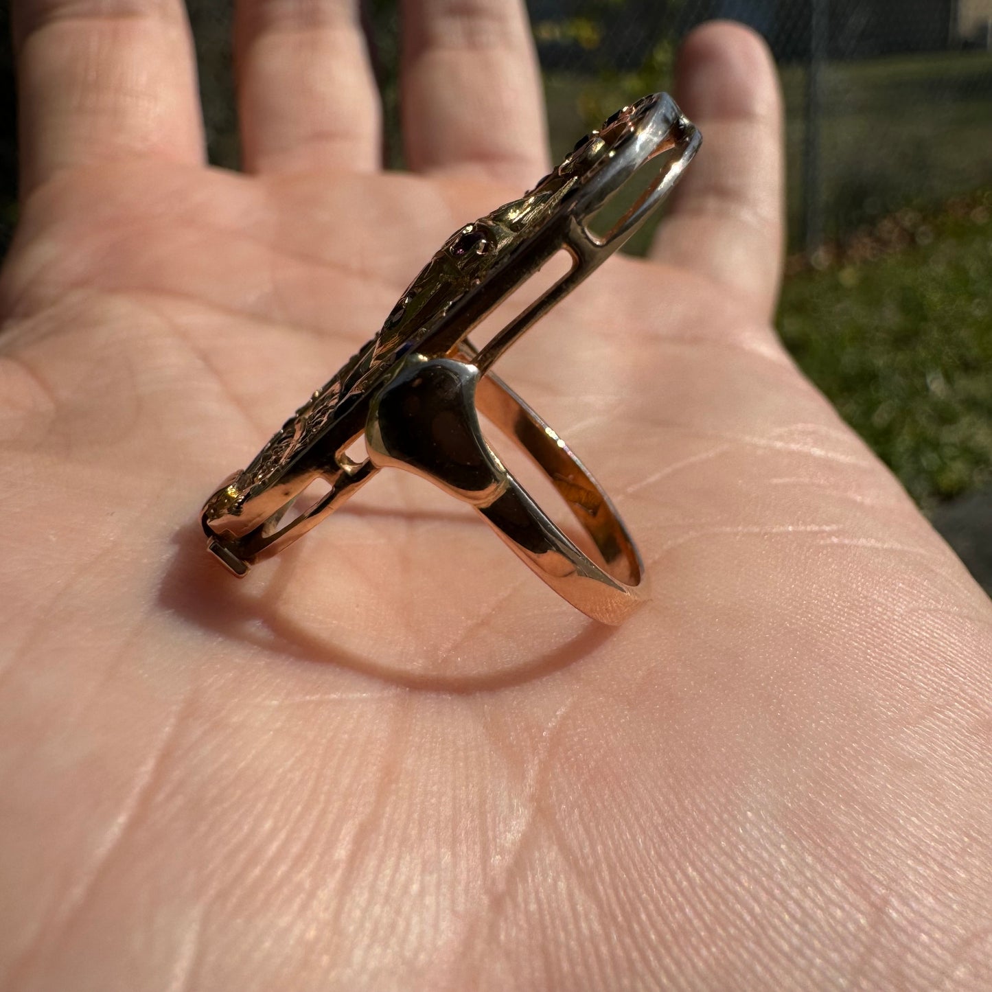 1960’s 18k Yellow Gold Egyptian Hallmarked Gemstone Encrusted Scarab Ring (5.75)