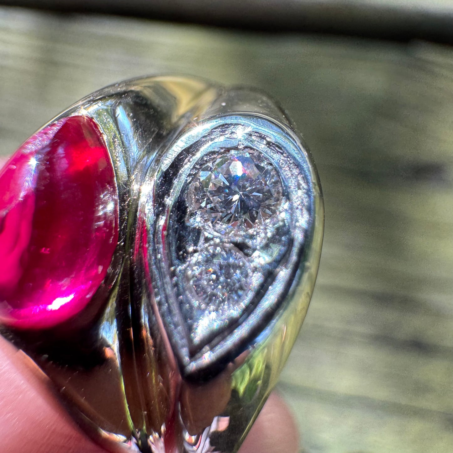 Vintage 14k Yellow Gold Tony Soprano Natural Diamond & Rhodolite Garnet Pinky Ring