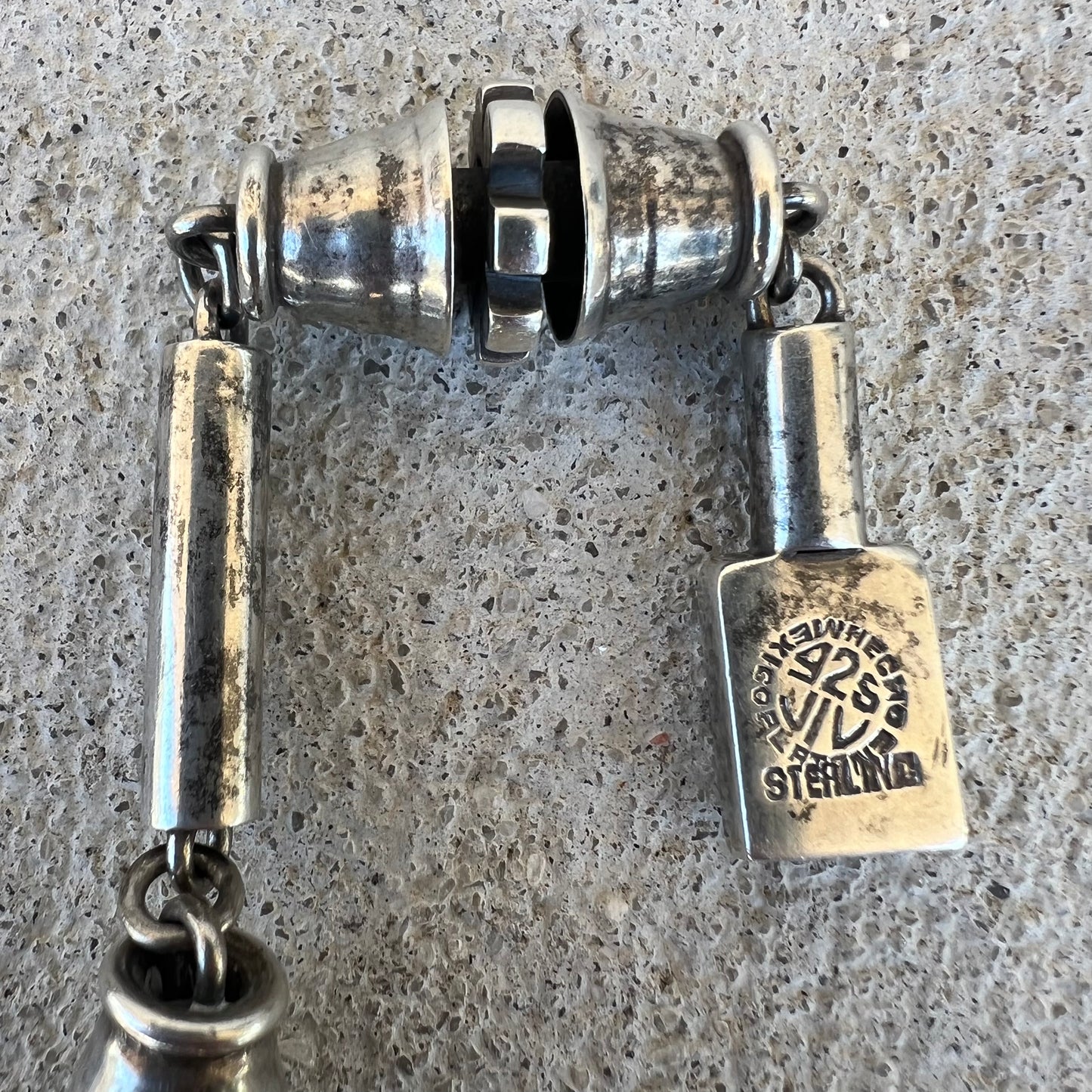 Pre 1950’s Old Mexico Solid Sterling/.925 Artist Signed Handmade “Grenade Link” Necklace (23.5”)